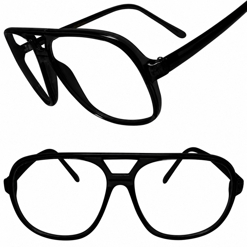 Classic 80s 90s True Vintage Retro Aviation Clear Lens Glasses Black Frame